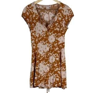 Band of Gypsies Mini Dress Womens S Brown Floral Button Front Boho Cottagecore